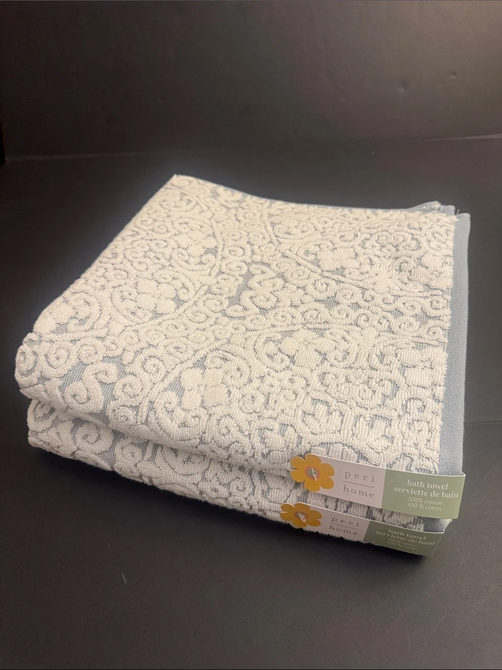 2pc PERI HOME 100% Cotton Bath Towel Set - Bryce Jacquard - Blue Haze